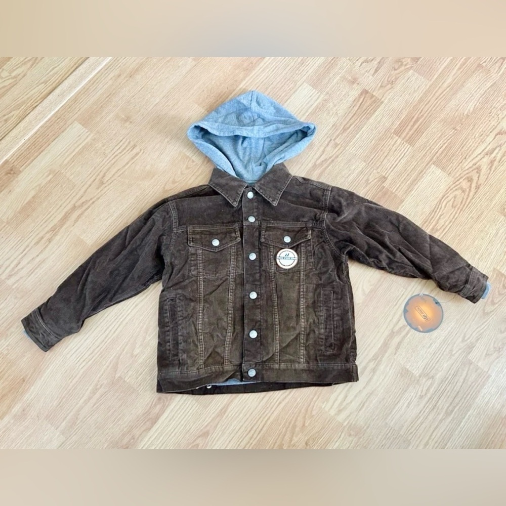 New corduroy Jacket brown/grey hoodie coat boys size S Urban Pipeline 2 for 1